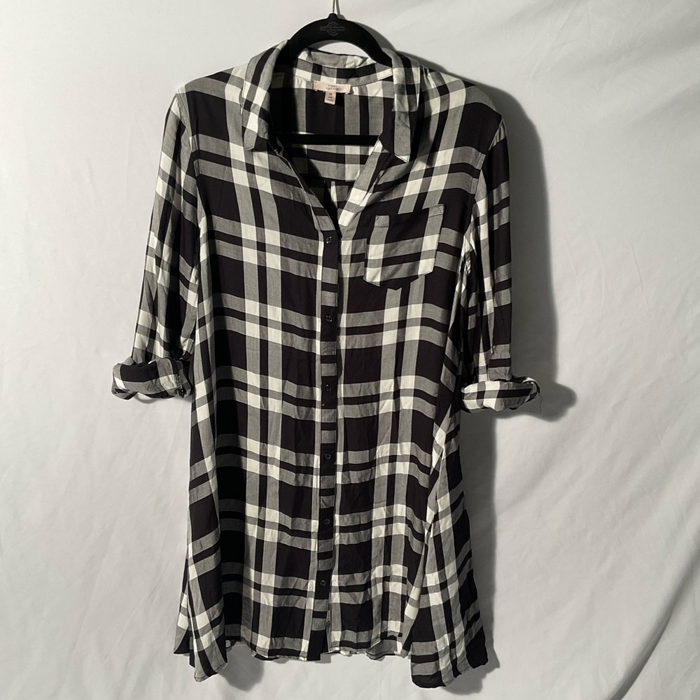Como Vintage Monochrome Checkered Blouse